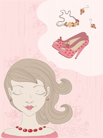 vector hand drawn pink  background with girl Stock Photo - Budget Royalty-Free & Subscription, Code: 400-05918171