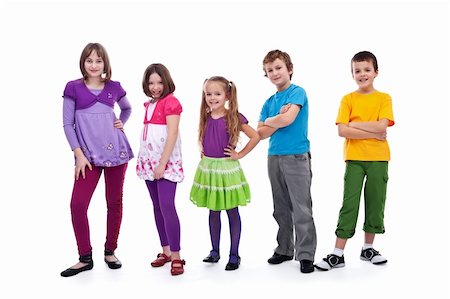 Casual kids in a row smiling and posing - isolated Stock Photo - Budget Royalty-Free & Subscription, Code: 400-05919511