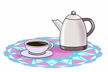 Coffee pot and cup standing on a     round tablecloth. Stock Photo - Budget Royalty-Free & Subscription, Code: 400-05919594