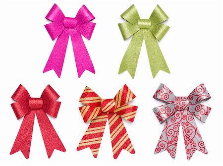 simsearch:400-05748224,k - Set of Five Multicolored Glitter Bows and Ribbons on White Background. Stock Photo - Budget Royalty-Free & Subscription, Code: 400-05919660