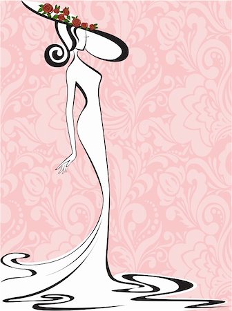 simsearch:400-05287348,k - silhouette of a slender woman in a long dress against a background of pink flowers Stock Photo - Budget Royalty-Free & Subscription, Code: 400-05919865