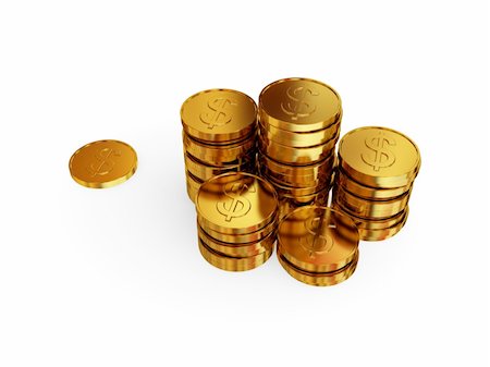 simsearch:400-06105507,k - Golden coins. 3d rendered. Isolated on white background. Stock Photo - Budget Royalty-Free & Subscription, Code: 400-05919894