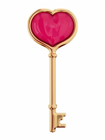 simsearch:600-03445182,k - Golden key with a little heart inside. 3D rendered. Isolated on white background. Stock Photo - Budget Royalty-Free & Subscription, Code: 400-05919946