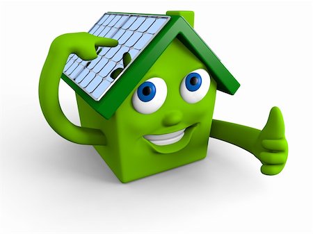 eco house - Happy green house showing its solar panels on the roof Stock Photo - Budget Royalty-Free & Subscription, Code: 400-05910940