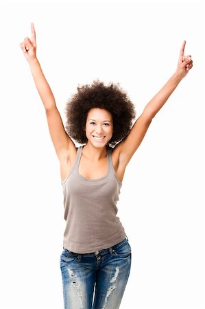 fresh air background - Happy Afro-American young woman isolated on white with arms on the air Photographie de stock - Aubaine LD & Abonnement, Code: 400-05912334