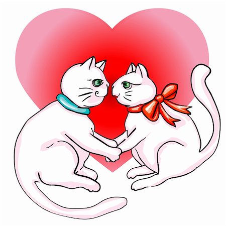 Valentine's Day cute cats in love, clip art isolated on white Stock Photo - Budget Royalty-Free & Subscription, Code: 400-05912551