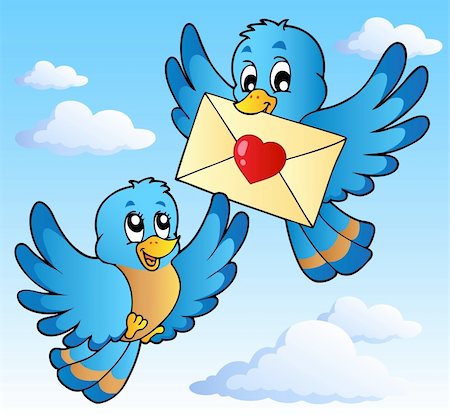 Two cute birds with love letter 1 - vector illustration. Stock Photo - Budget Royalty-Free & Subscription, Code: 400-05913716