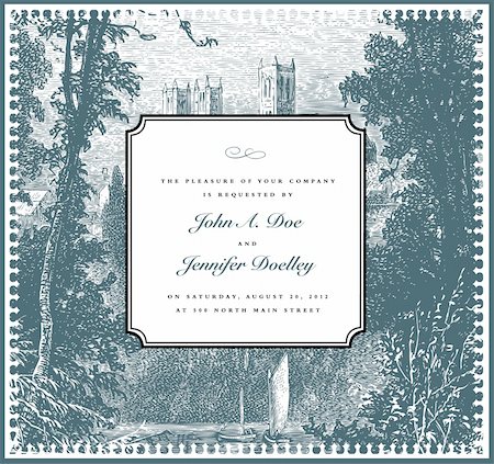 simsearch:400-05886855,k - Vector Vintage Landscape Background and Ornate Frame. Easy to edit. Perfect for invitations or announcements. Stock Photo - Budget Royalty-Free & Subscription, Code: 400-05926809