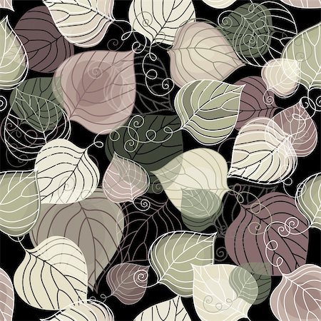 Autumn seamless dark floral pattern with transparent leaves (vector EPS 10) Stock Photo - Budget Royalty-Free & Subscription, Code: 400-05927821