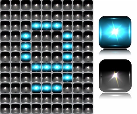 Figure made of flash lights; vector illustration; eps10; 4 named layers, easy editable! BONUS!!! Seamless background (black buttons) and two buttons-spotlights with reflection!!! Stock Photo - Budget Royalty-Free & Subscription, Code: 400-05927931