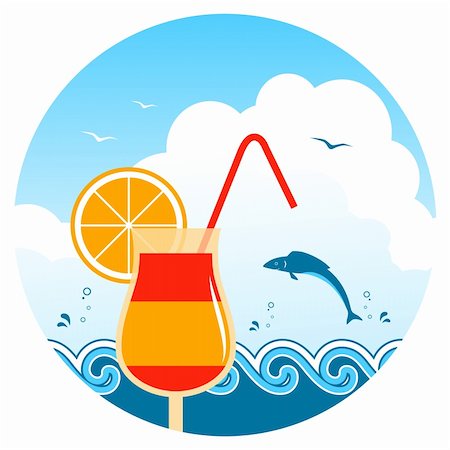 simsearch:400-05944023,k - vector cocktail on the beach, waves and fish, Adobe Illustrator 8 format Stock Photo - Budget Royalty-Free & Subscription, Code: 400-05928863