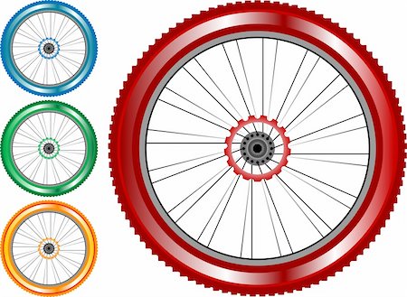 simsearch:400-03927951,k - set of colored bike wheel with tire and spokes isolated on white background. vector Stock Photo - Budget Royalty-Free & Subscription, Code: 400-05920631