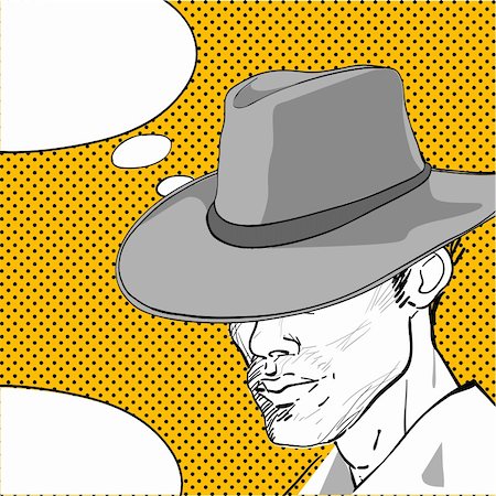 comic style drawing of a man with a retro hat and a speech bubble for your text Stock Photo - Budget Royalty-Free & Subscription, Code: 400-05920940