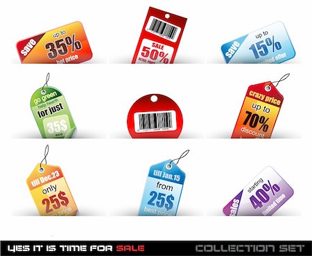 Yes it's time to sale! Set o f 9 Sale Tags with a lot of diffent colours and shapes. Stock Photo - Budget Royalty-Free & Subscription, Code: 400-05920966