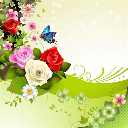 Background with roses and butterflies Stock Photo - Budget Royalty-Free & Subscription, Code: 400-05934649