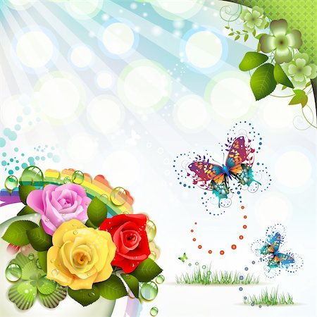 Springtime background with flowers and butterflies Stock Photo - Budget Royalty-Free & Subscription, Code: 400-05934651
