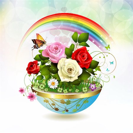 Flowers in flowerpot with roses and butterflies Stock Photo - Budget Royalty-Free & Subscription, Code: 400-05934680