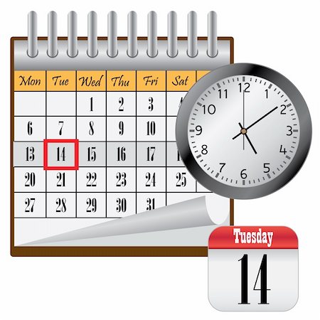 Calendar with month and clock on the white background. Also available as a Vector in Adobe illustrator EPS 8 format, compressed in a zip file. Photographie de stock - Aubaine LD & Abonnement, Code: 400-05936611