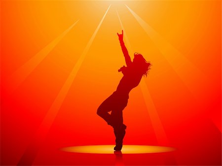 silhouette people performing - Hard rock singer silhouette on red in vector Photographie de stock - Aubaine LD & Abonnement, Code: 400-05938216