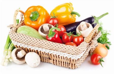 simsearch:400-05664137,k - fresh vegetables with leaves in the basket isolated on white background Stock Photo - Budget Royalty-Free & Subscription, Code: 400-05946793