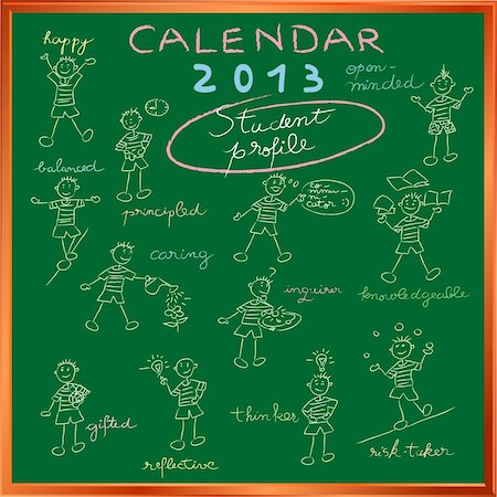 2012 calendar on a chalkboard with the student profile for international schools, cover design Stock Photo - Budget Royalty-Free & Subscription, Code: 400-05947481