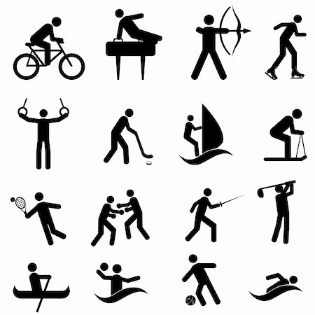 drawing of human archery - Sports and athletic icon set in black Stock Photo - Budget Royalty-Free & Subscription, Code: 400-05942451