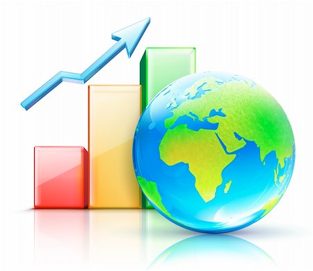 simsearch:400-04370567,k - Vector illustration of global business concept with finance graph and blue glossy globe showing Europe and Africa Stock Photo - Budget Royalty-Free & Subscription, Code: 400-06064478