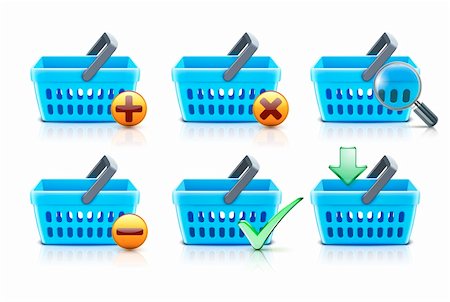 shopping basket icon - Vector illustration set of empty supermarket shopping baskets Stock Photo - Budget Royalty-Free & Subscription, Code: 400-06064596