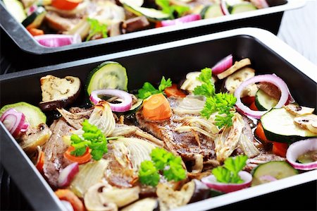 simsearch:400-06079651,k - Tasty roasted pork meat with mushrooms and vegetable Stock Photo - Budget Royalty-Free & Subscription, Code: 400-06064749