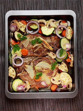 simsearch:400-06079651,k - Tasty roasted pork meat with mushrooms and vegetable Stock Photo - Budget Royalty-Free & Subscription, Code: 400-06064750
