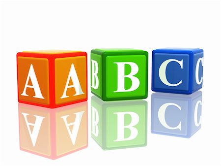 simsearch:400-08315791,k - 3d colorful cubes with letters abc with reflection Foto de stock - Super Valor sin royalties y Suscripción, Código: 400-06064799