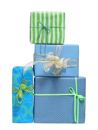 Boxs tied with a ribbon bow. A gift for Christmas, Birthday, Wedding, or Valentine's day. Isolated on white Foto de stock - Super Valor sin royalties y Suscripción, Código: 400-06065742