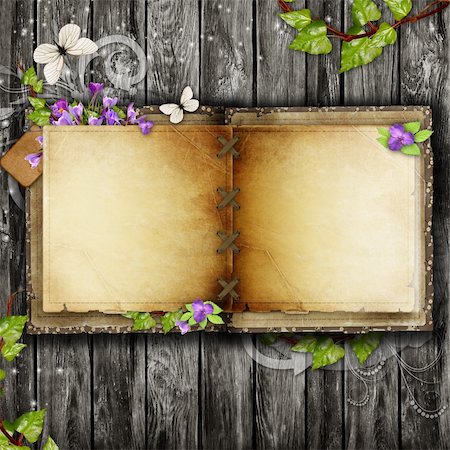 Open blank vintage book on wooden table Stock Photo - Budget Royalty-Free & Subscription, Code: 400-06065949