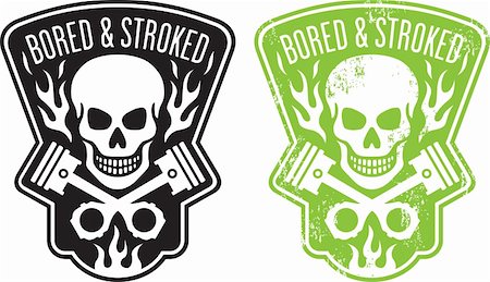 Vector illustration of skull and crossed pistons with flames and the phrase “Bored and Stroked”. Includes clean and grunge versions. Easy to edit colors and shapes. Stock Photo - Budget Royalty-Free & Subscription, Code: 400-06066521