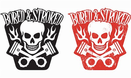 Vector illustration of skull and crossed pistons with flames and the phrase “Bored and Stroked”. Includes clean and grunge versions. Easy to edit colors and shapes. Stock Photo - Budget Royalty-Free & Subscription, Code: 400-06066522