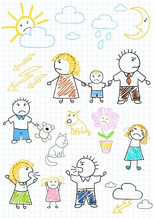 simsearch:400-04403349,k - Vector drawings - conflicts within the family, parents quarrel. Sketch on notebook page Foto de stock - Super Valor sin royalties y Suscripción, Código: 400-06066628
