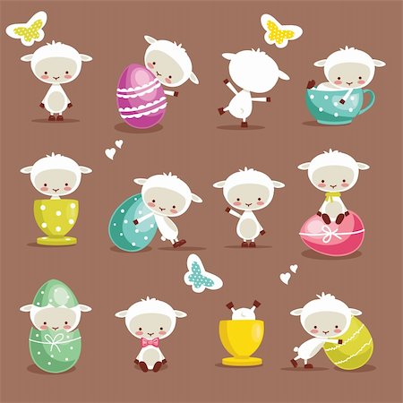 Cute easter character set, vector illustration Stock Photo - Budget Royalty-Free & Subscription, Code: 400-06066687