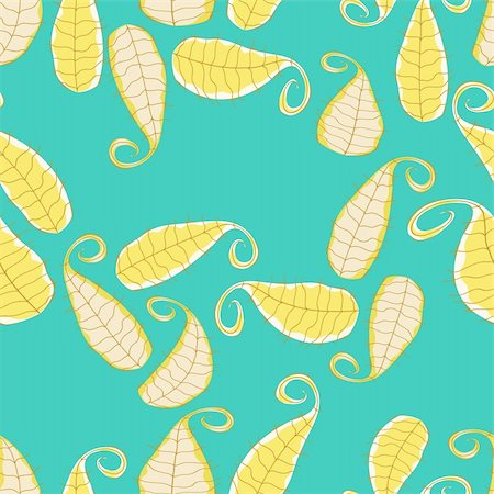 Seamless Pattern with White and Yellow Leaves on Turquoise Background Stock Photo - Budget Royalty-Free & Subscription, Code: 400-06066841