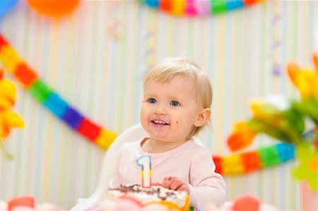 first birthday baby - Portrait of eat smeared kid with first birthday cake Stock Photo - Budget Royalty-Free & Subscription, Code: 400-06067079