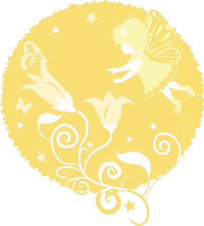 Fairy little girl silhouette isolated on white background with flowers Stock Photo - Budget Royalty-Free & Subscription, Code: 400-06067235