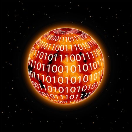 simsearch:400-04911706,k - Orange Red Shiny Planet with Zero One Digits on Dark Star Sky. Vector Illustration EPS8 Stock Photo - Budget Royalty-Free & Subscription, Code: 400-06067245