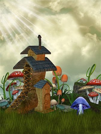 fairy house in the garden with mushrooms Stock Photo - Budget Royalty-Free & Subscription, Code: 400-06067729