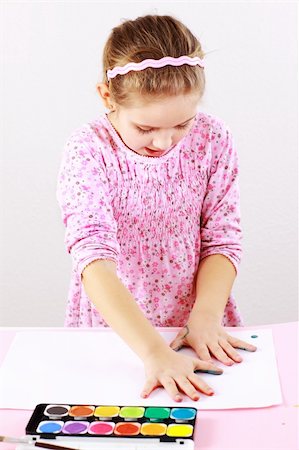 pencil painting pictures images kids - Cute little girl painting with watercolor Stock Photo - Budget Royalty-Free & Subscription, Code: 400-06068462