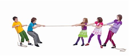 Kids playing tug of war - girls versus boys, isolated Stock Photo - Budget Royalty-Free & Subscription, Code: 400-06068515