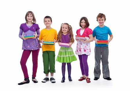 Group of happy kids preparing for school - holding their books Stock Photo - Budget Royalty-Free & Subscription, Code: 400-06068513