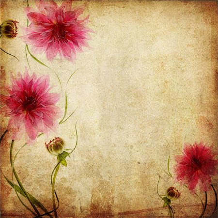painterly - Old paper background with pink flowers Photographie de stock - Aubaine LD & Abonnement, Code: 400-06068572