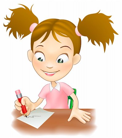 simsearch:695-03381153,k - Illustration of a cute young girl sat at her desk writing on paper. Stock Photo - Budget Royalty-Free & Subscription, Code: 400-06068595