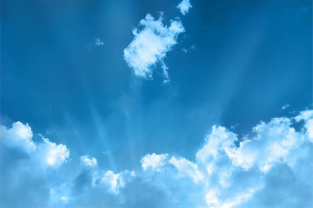 simsearch:400-07661289,k - cloudscape with sunbeams, bright blue sky with white clouds on it Stock Photo - Budget Royalty-Free & Subscription, Code: 400-06068929