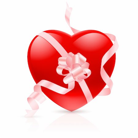 One Vibrant Red Heart, Tied with a Pink Ribbon in a Symbol of Love Stock Photo - Budget Royalty-Free & Subscription, Code: 400-06069027