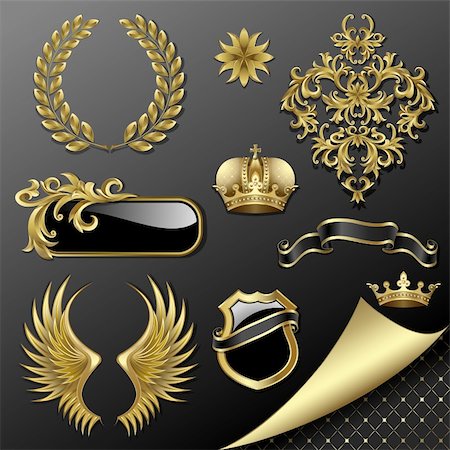 rococo frame pattern - Set of heraldic gold and black design elements Stock Photo - Budget Royalty-Free & Subscription, Code: 400-06069360